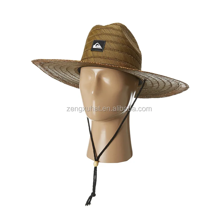 Wholesale surf outdoor neutral summer Natural straw Custom logo simple hats men mat straw hats Wide Brim lifeguard straw hat