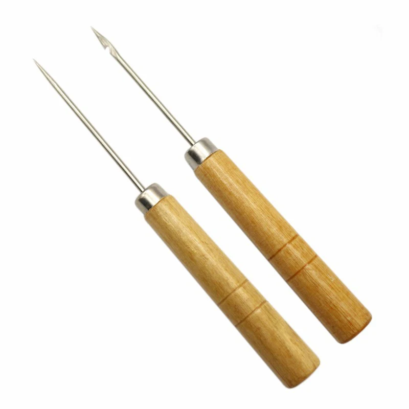 Small Wooden Handle Awl Leather Straight Awls Hole Puncher Drills DIY Leather Punching Tools