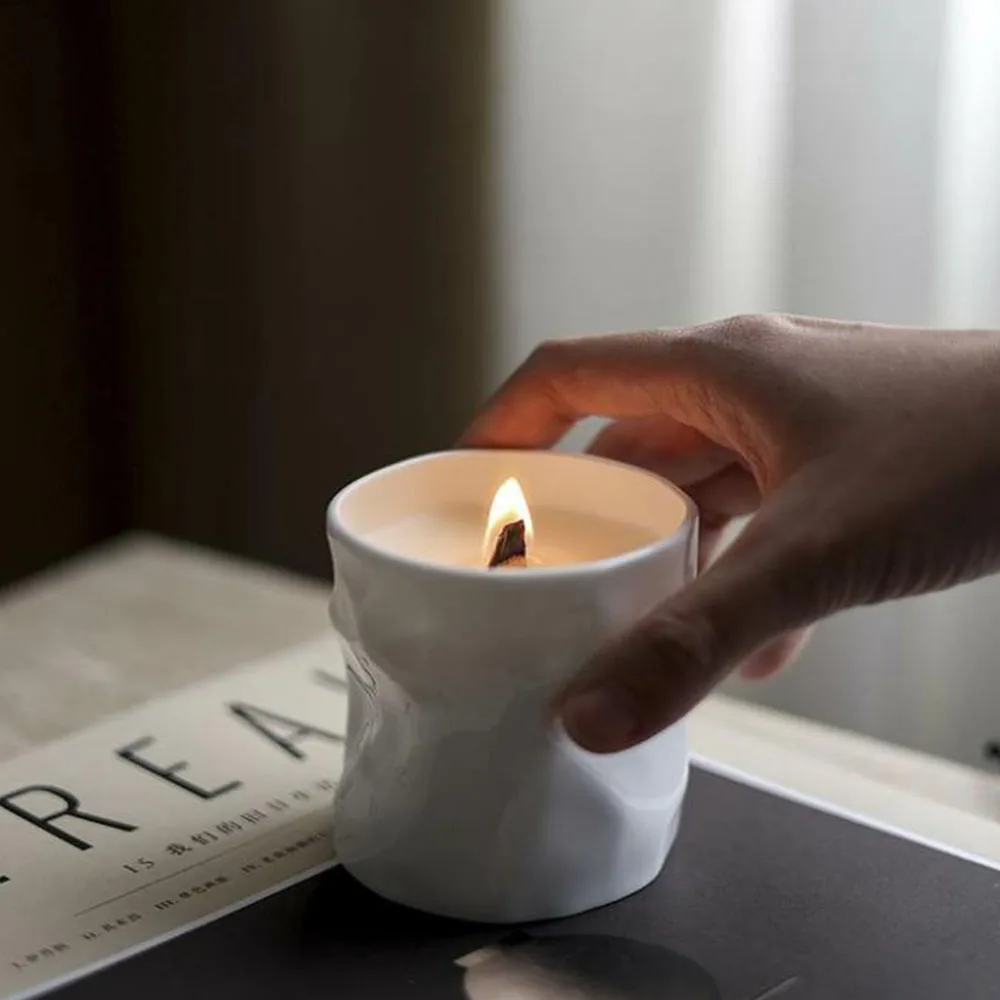 Amazon Hot Sell New Design Luxury Nodic Style Wooden Wick Ceramic Scented Candle