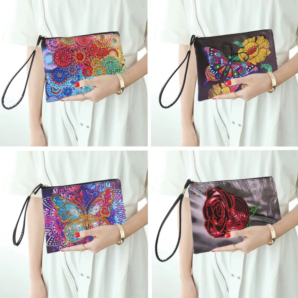 Flower Crystal Women Gifts Shoulder Chain Embroidery Purse Wallet Butterfly Cross Shaped 5d Diy Diamond Painting Zipper Bag