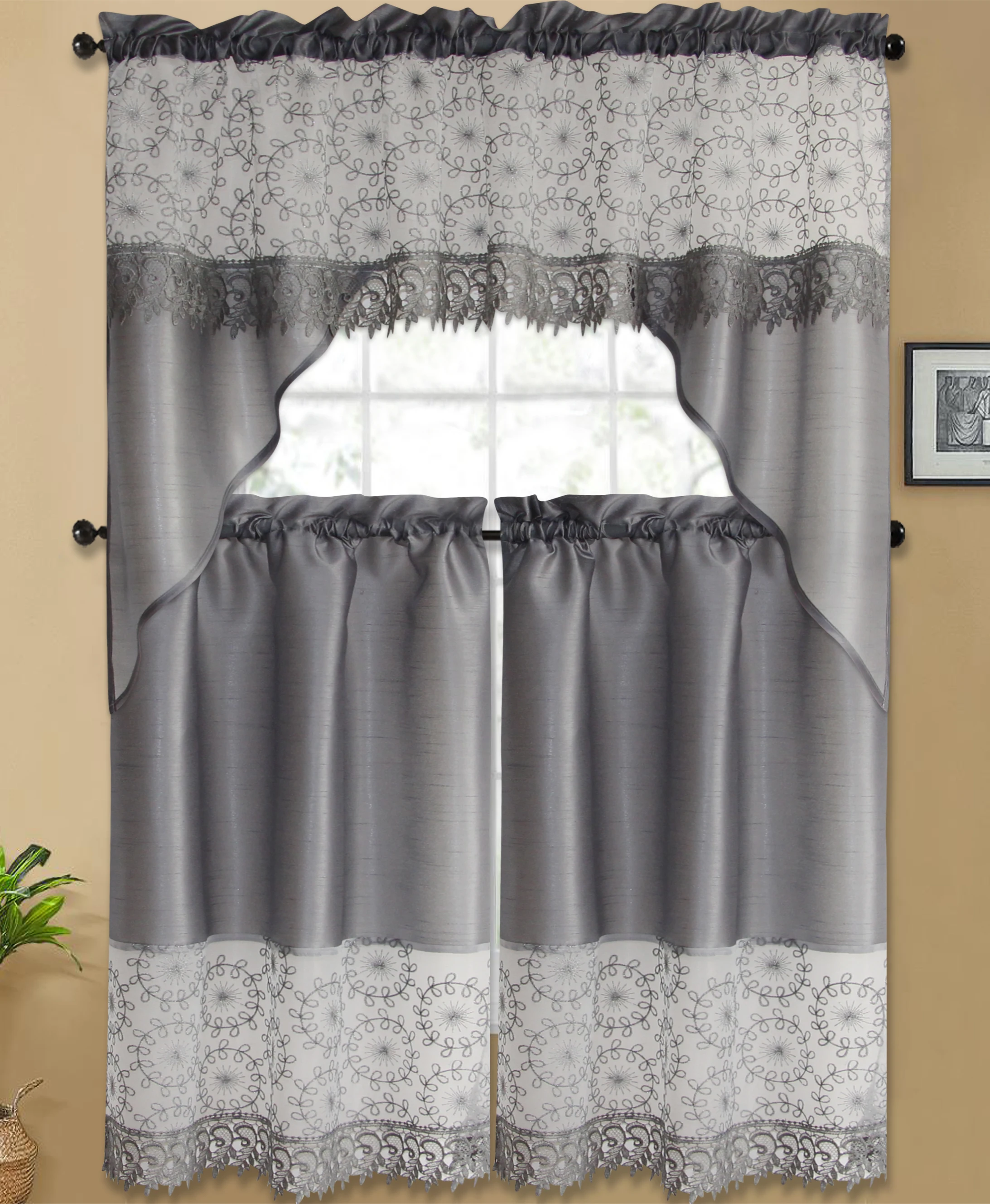 Romantic Floral Curtain Kitchen  Sheer Curtain Home Decor Rod Pocket Window Curtain