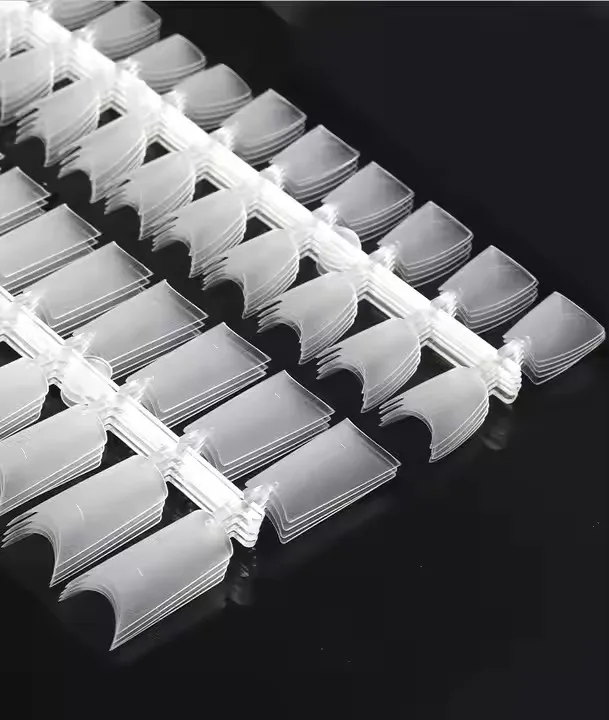 Set 50 Half Cover Artificial Fingernails Natural Frosted Soft Gel Patches Middle Auxiliary Line DIY Beauty Decoration for