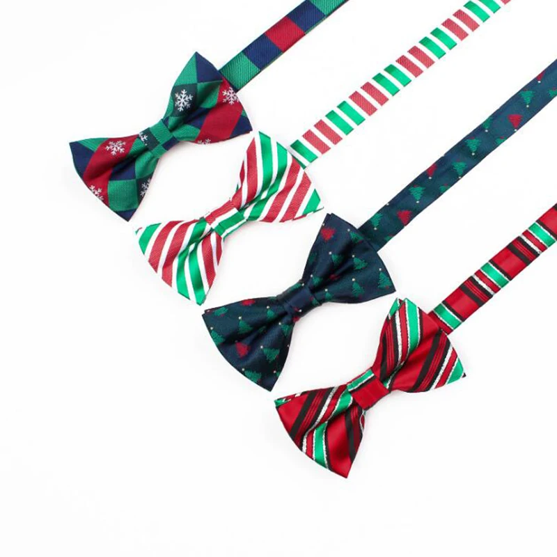 Christmas Gift Santa Claus Adult Bowtie Polyester Snowflake Men Butterfly Bow Tie Cravat Accessory Green Red Festival for Men