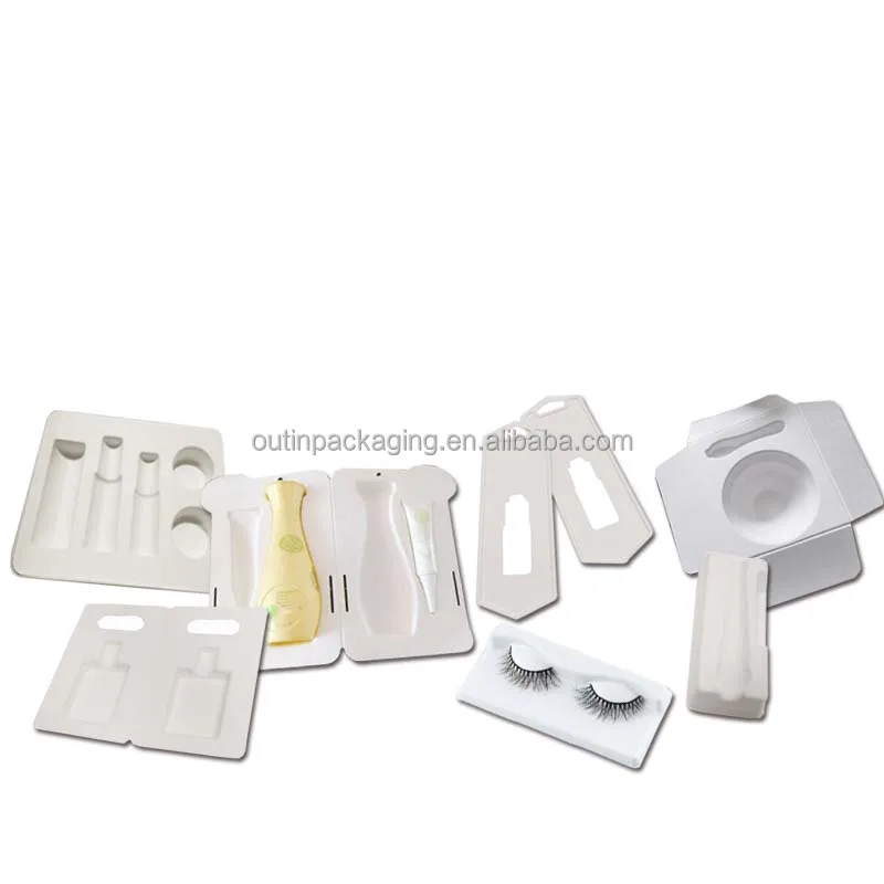 Custom Recyclable Eco Friendly Biodegradable bagasse Molded Paper Pulp Packaging tray box for cosmetics make up mold pulp box