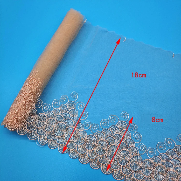 Colorful embroidery lace trimmings handmade dress placed wedding fabric