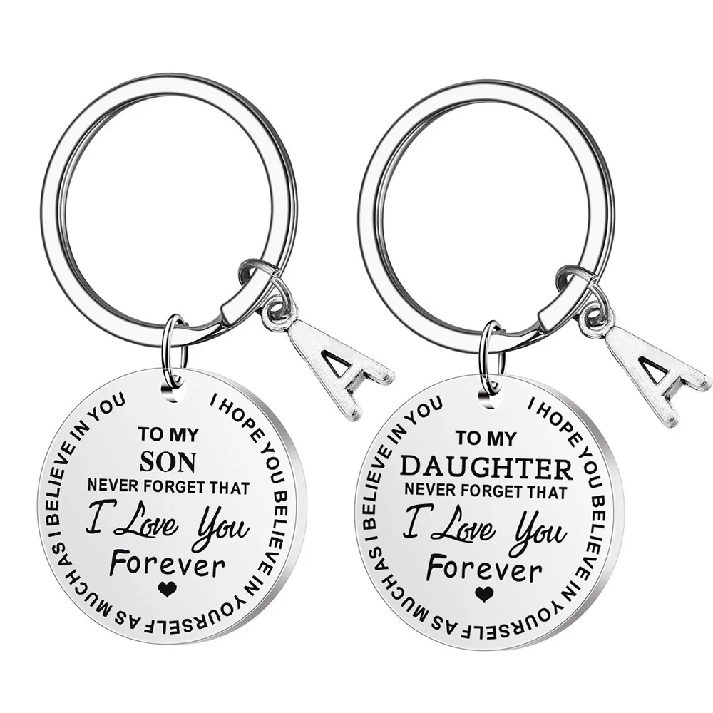Stainless steel DIY Letter TO MY SON DAUGHTER From Mom Dad Never Forget That I Love You Forever Inspirational Gift Keychain