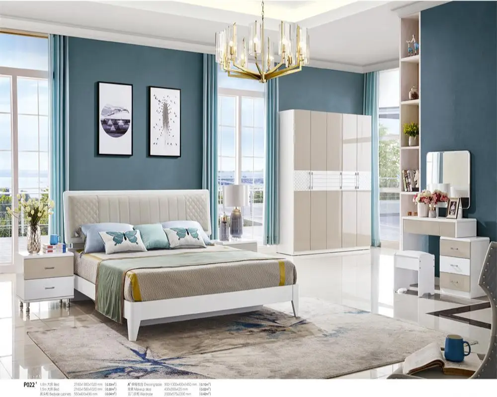 Hot sale queen size and king size high glossy bedroom sets with 5 doors wardrobe