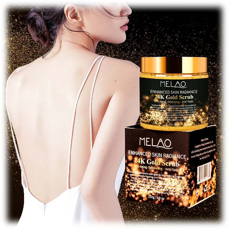 Oem Private Label Natural Organic Vegan Body Brightening Anti-aging Skin Exfoliator Whitening 24k Gold Body Scrub