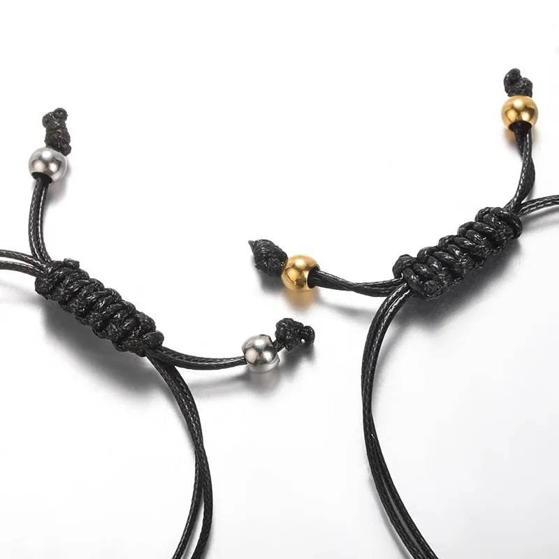 4Pcs/Set Four Hearts Star Moon Sun Woven Wax Rope Stainless Steel Mother Daughter Bracelets Wish Card Friendship Best Friends