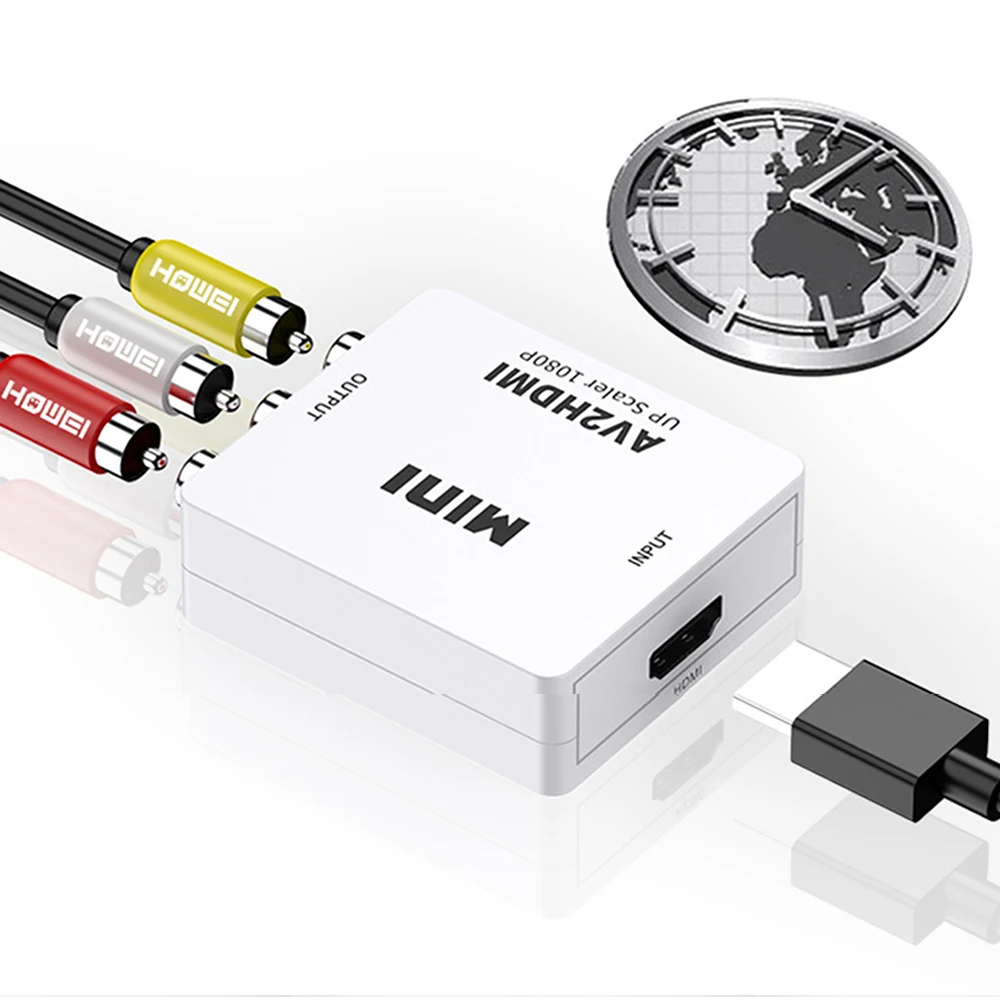 
AV to HDTV adapter set-top box connected to TV monitor rca to hdtv video for DVD recorder 
