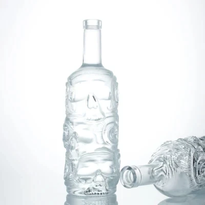 Custom Creative Fancy Glass Wine Bottles Decorative Medusa Skull Liquor Vodka Glass Bottle with Cork Stopper
