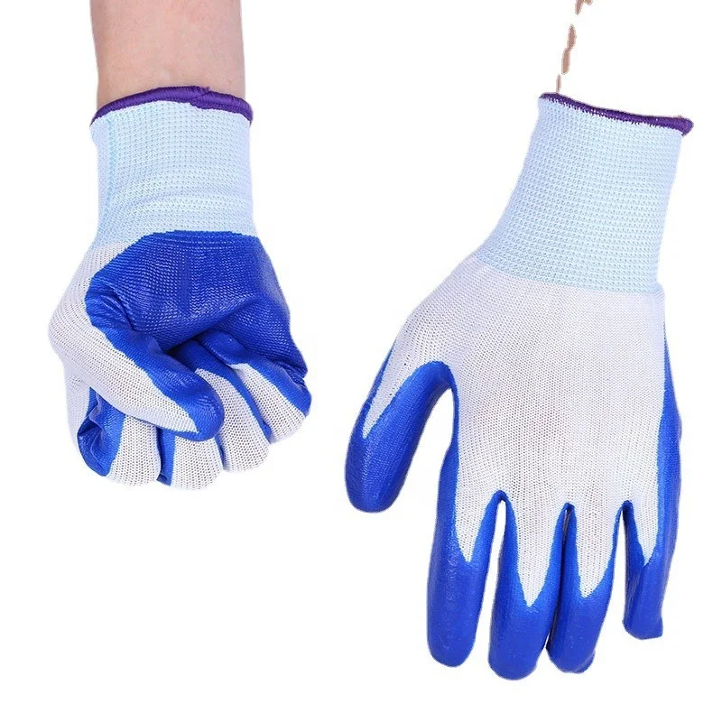 Oil Resistant 13 Gauge Nylon Coating Smooth Nitrile Work Gloves For Safety Construction