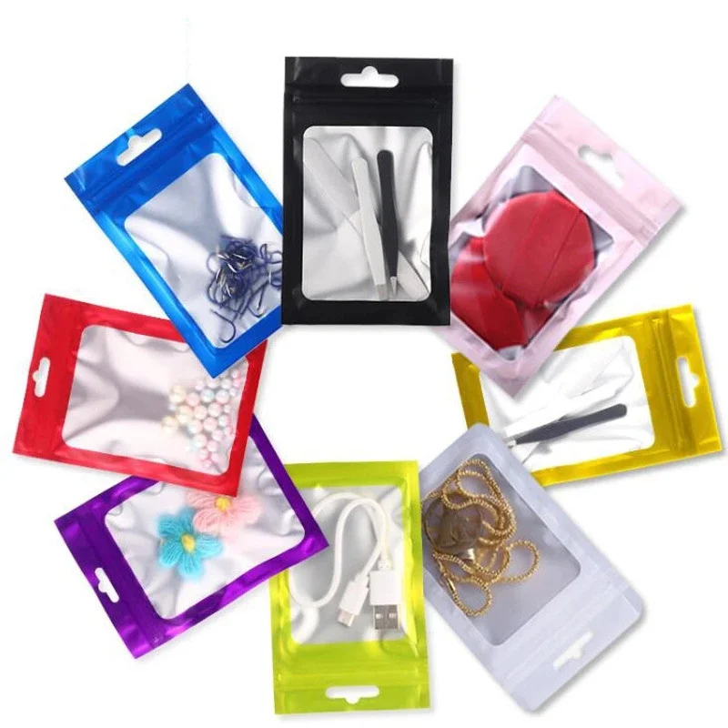 Colorful Mylar Bags Ziplock Hang Bag for Jewelry Display Packaging Self Sealing Foil Pouch