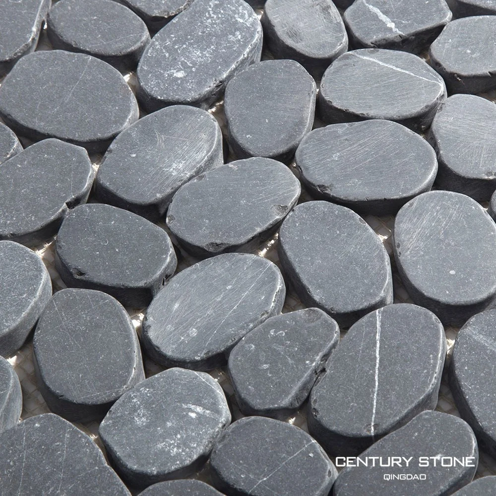 black gray pebble round wash pebble stone carpet mosaic floor tile