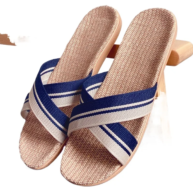 Youerkang New Cross home sandals home indoor non-slip linen slippers men and women non-slip soft slippers