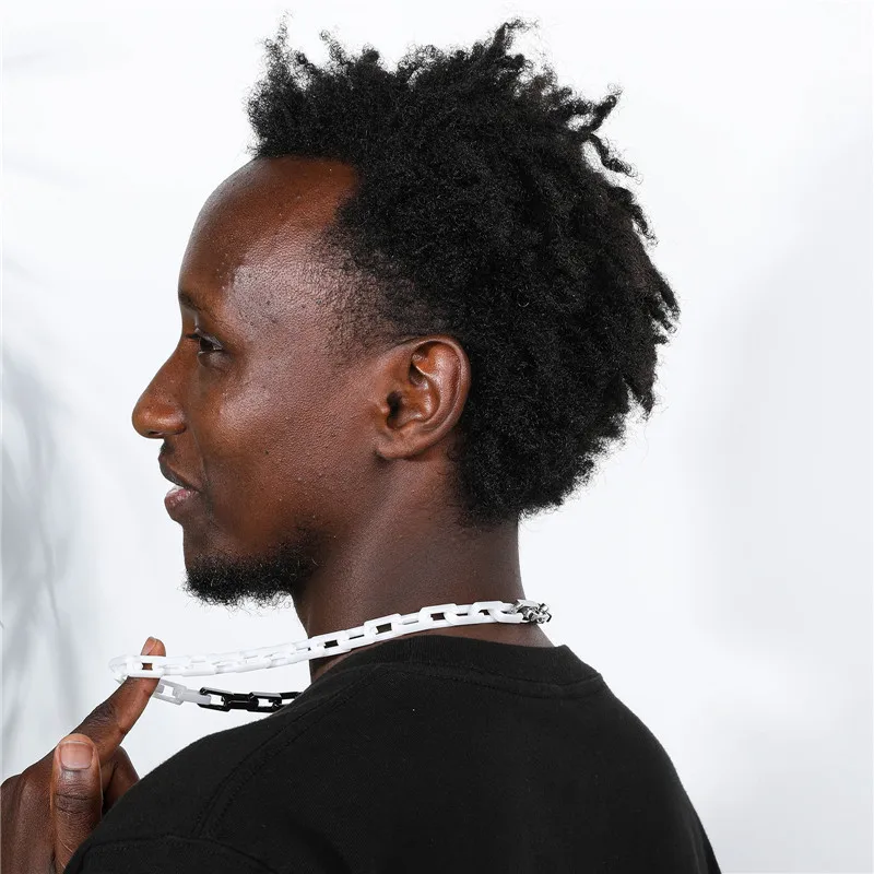 2022 New Arrival Titanium Steel Jewelry Pink Black White Ceramic Coated Chunky Rectangular  Link Chain for Men and Women Jewelry