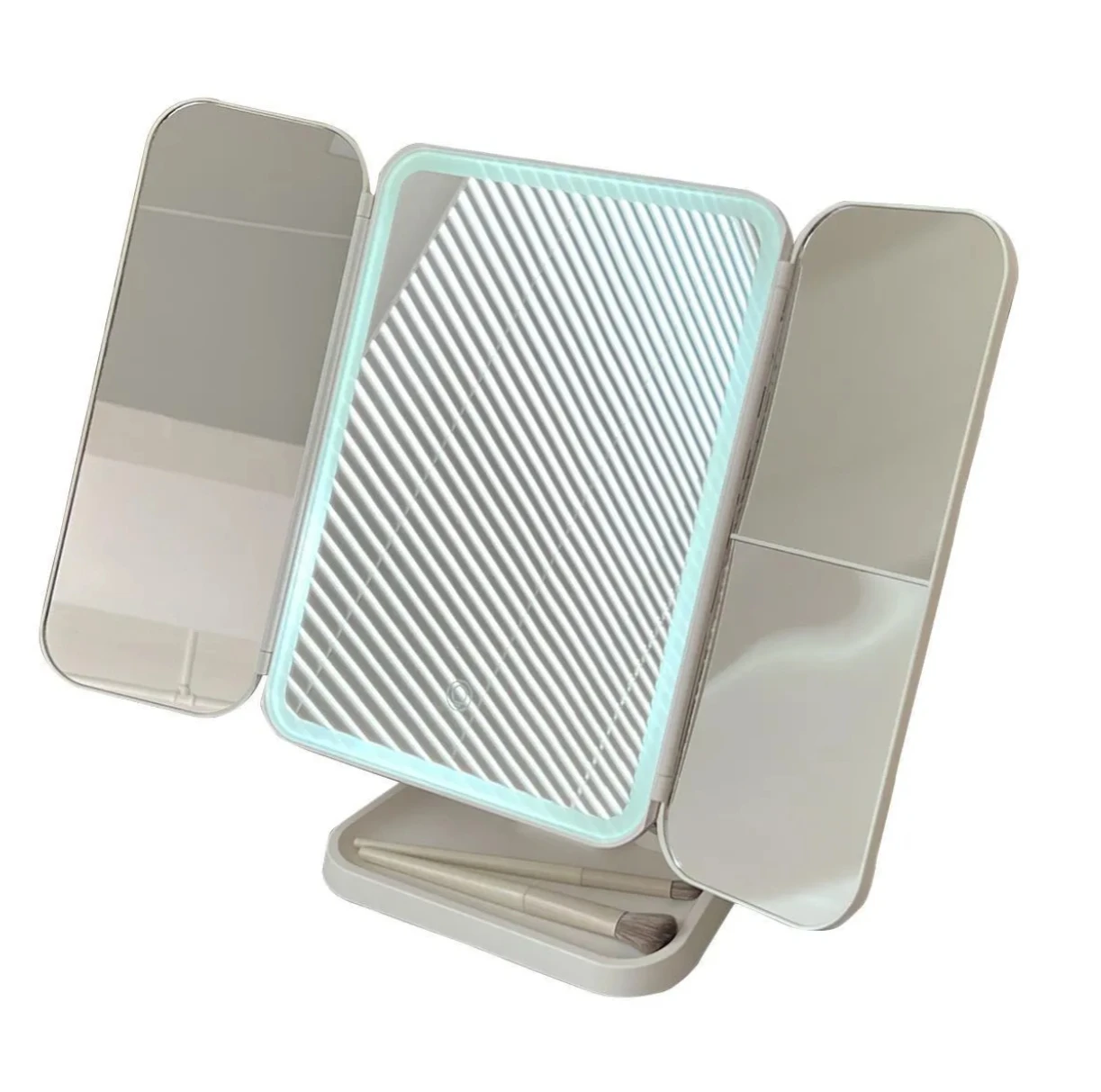 Desktop led cosmetic mirror storage box two-in-one shell three-sided folding dressing mirror adjustable mirror