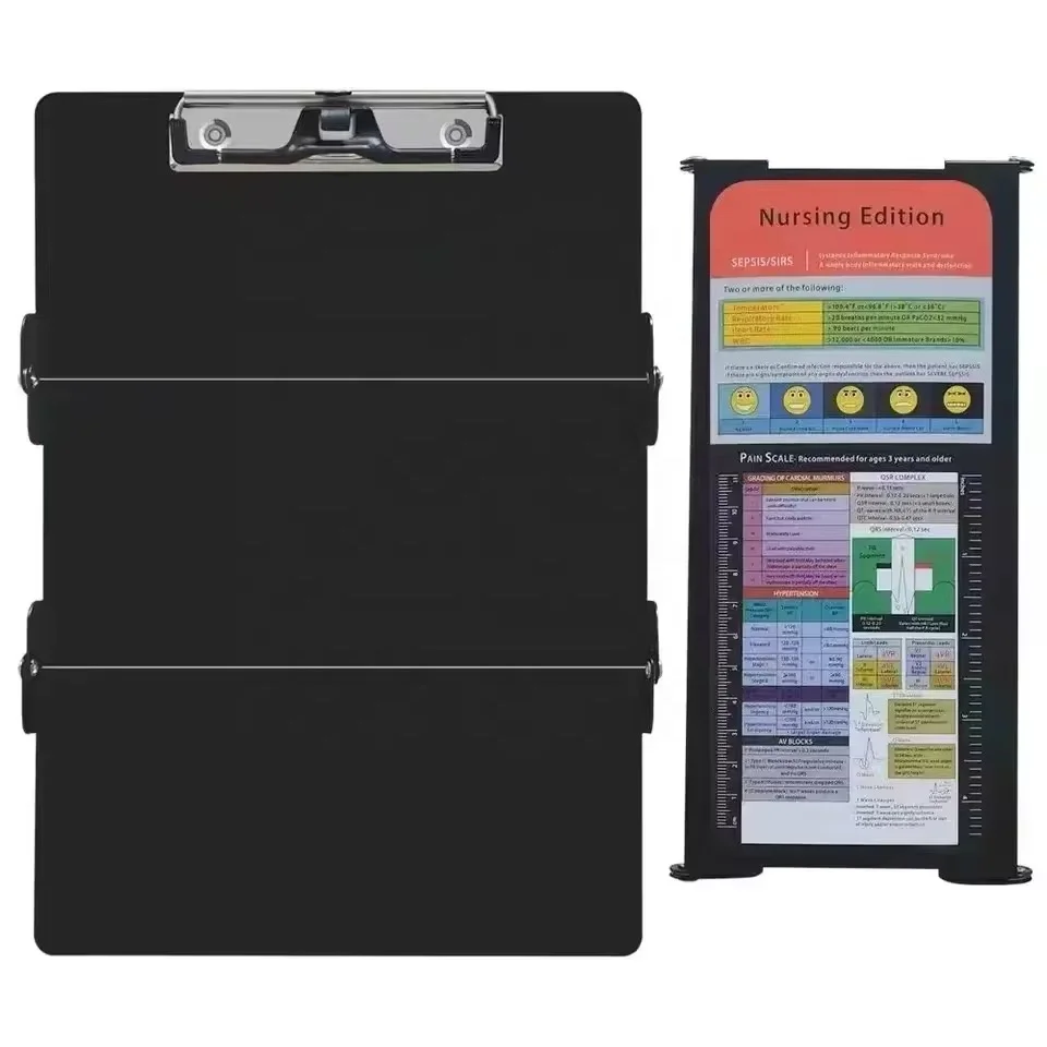 Aluminium Alloy Nursing Clipboard Portable Tri-fold Design Nursing Cheat Sheet with Pen Holder Nursing Notebook File Clip