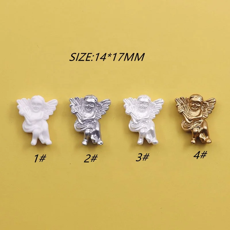 Qianya Wholesale 3D Resin Gold Silver Pearl White Angel Nail Art Decoration Baroque Angel Baby 3D Nail Charms