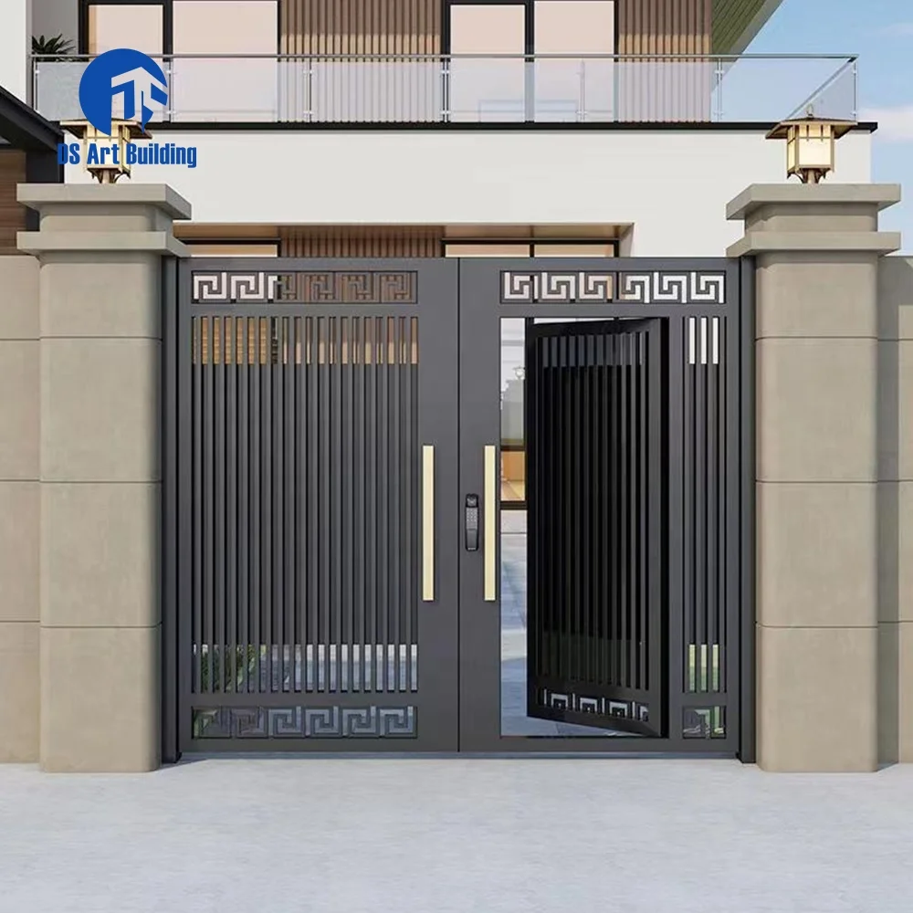 DS customized decorative courtyard entrance aluminum fence gate driveway embedded swing gate