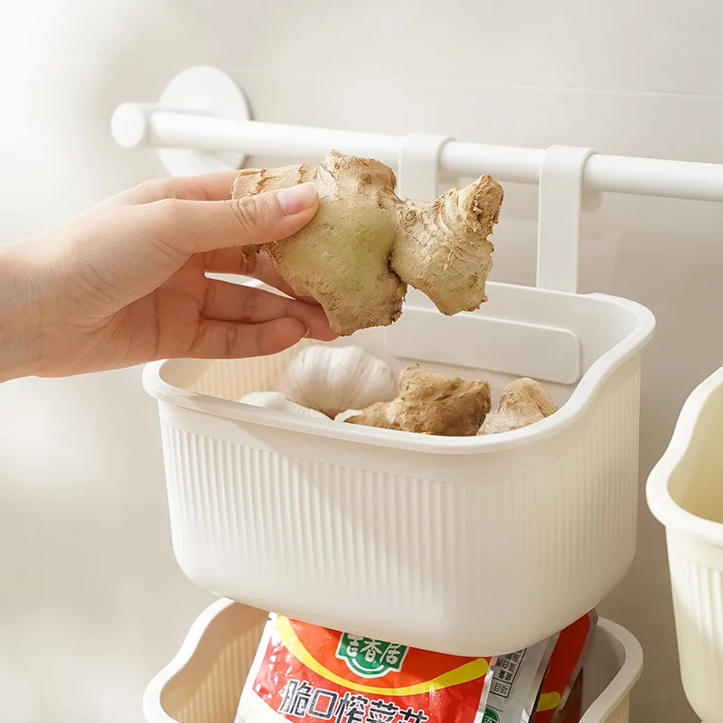 White Square Plastic Storage Basket Kitchen Wall Mounted Ginger And Garlic Storage Basket Snack Storage Basket