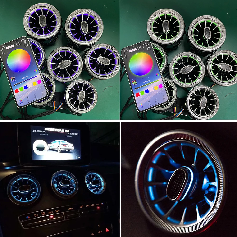APP Control 3pcs Front Rear Air Vent For Mercedes C GLC X253 W205 Dashboard Ambient Light LED Air Vent Turbine Atmosphere Lamp