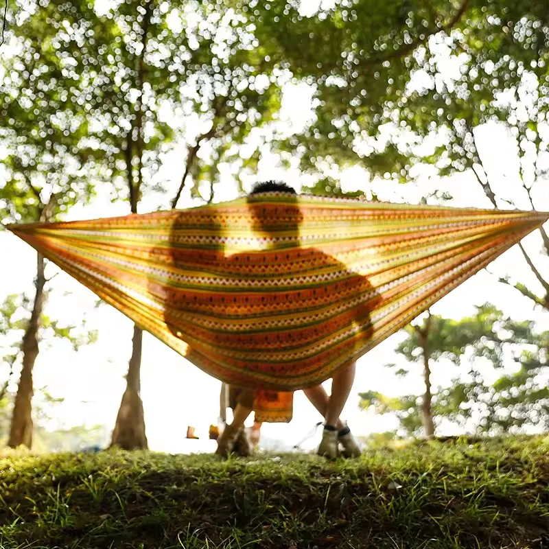 Outdoor Ultralight Nylon Parachute Bohemian Style Pattern Camping Swing Hammock Hanging Bed