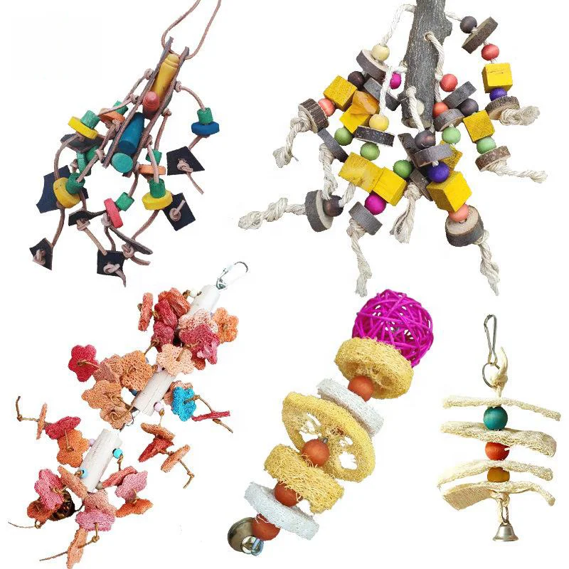 Extra Large Bird Parrot Toys Multicolored Natural Wooden Blocks Tearing Toys for Birds Parrots