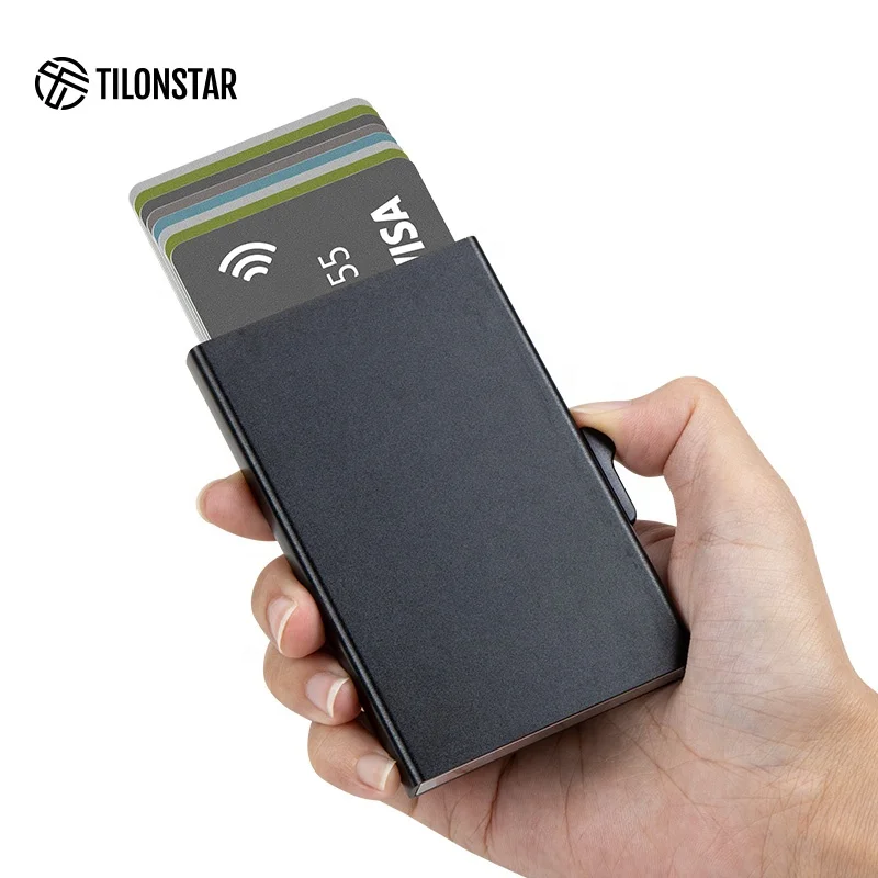 Customized Logo Minimalist Porte Carte Aluminum Rfid Pop Up Wallet Mens Slim Rfid Blocking Wallet Card Holders