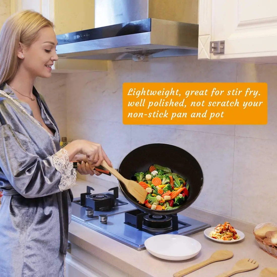 Amazon Best Sell 6 Pcs Custom Logo Kitchen Serving Wooden Kitchen Utensil Set Wood Spatula Kitchen Cooking Bamboo Utensils Set