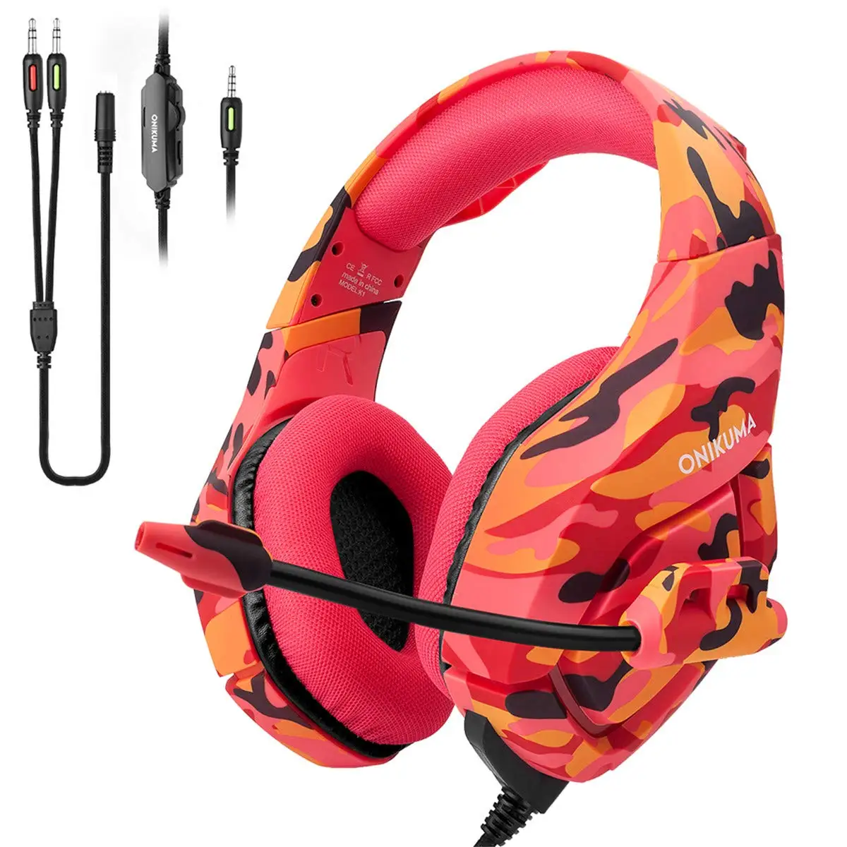 
Dropship Onikuma Hot Selling K1B Army Camouflage Red Bass Surround Sound Gaming Headset 