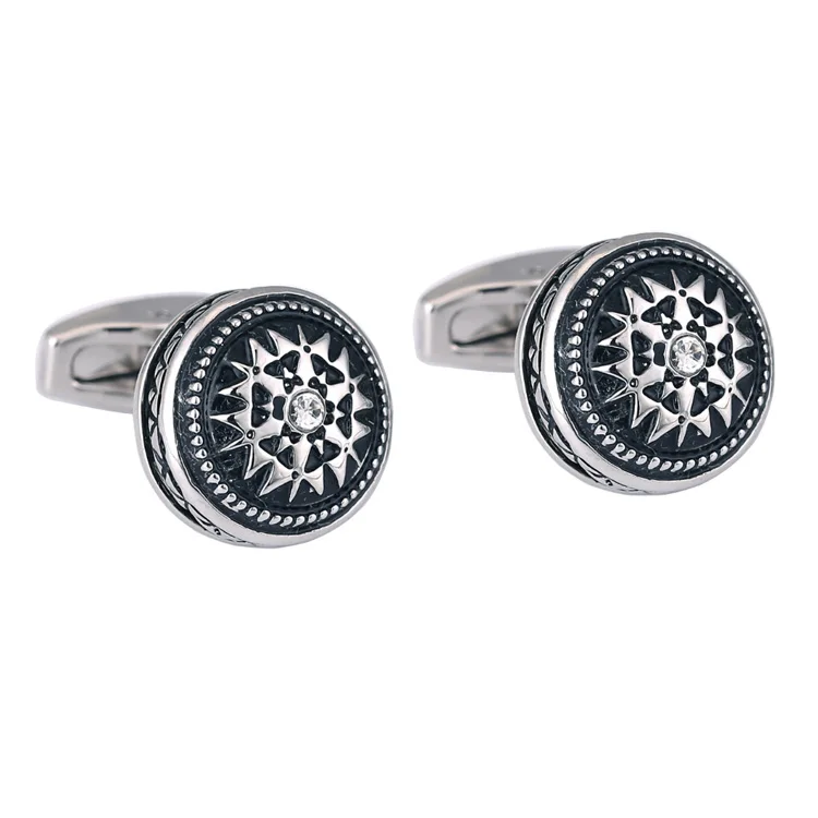 Black Gunmetal Colour Engraved Cufflinks For Men Custom Logo Platinum Cufflink Antique Cufflinks For Sale
