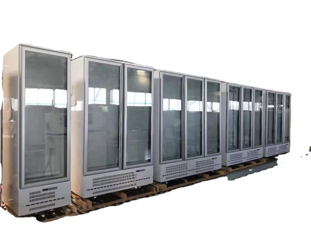 Supermarket Commercial Vertical Plug In Upright Glass Door Cold Energy Drink Beverage Display Refrigerator Freezer