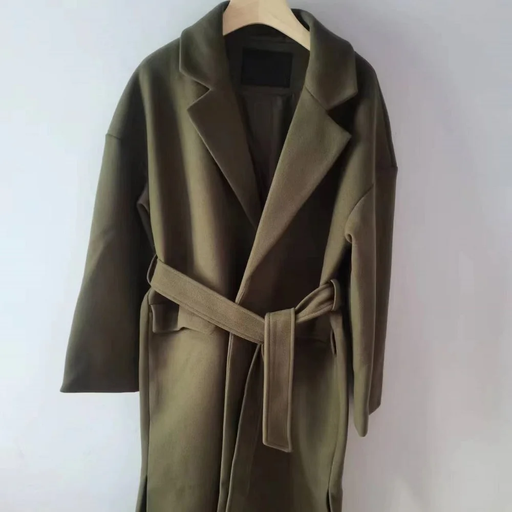 Fashion Polyester Long Tartan Black Cashmere Trench Winter Coat Women Wool Overcoat