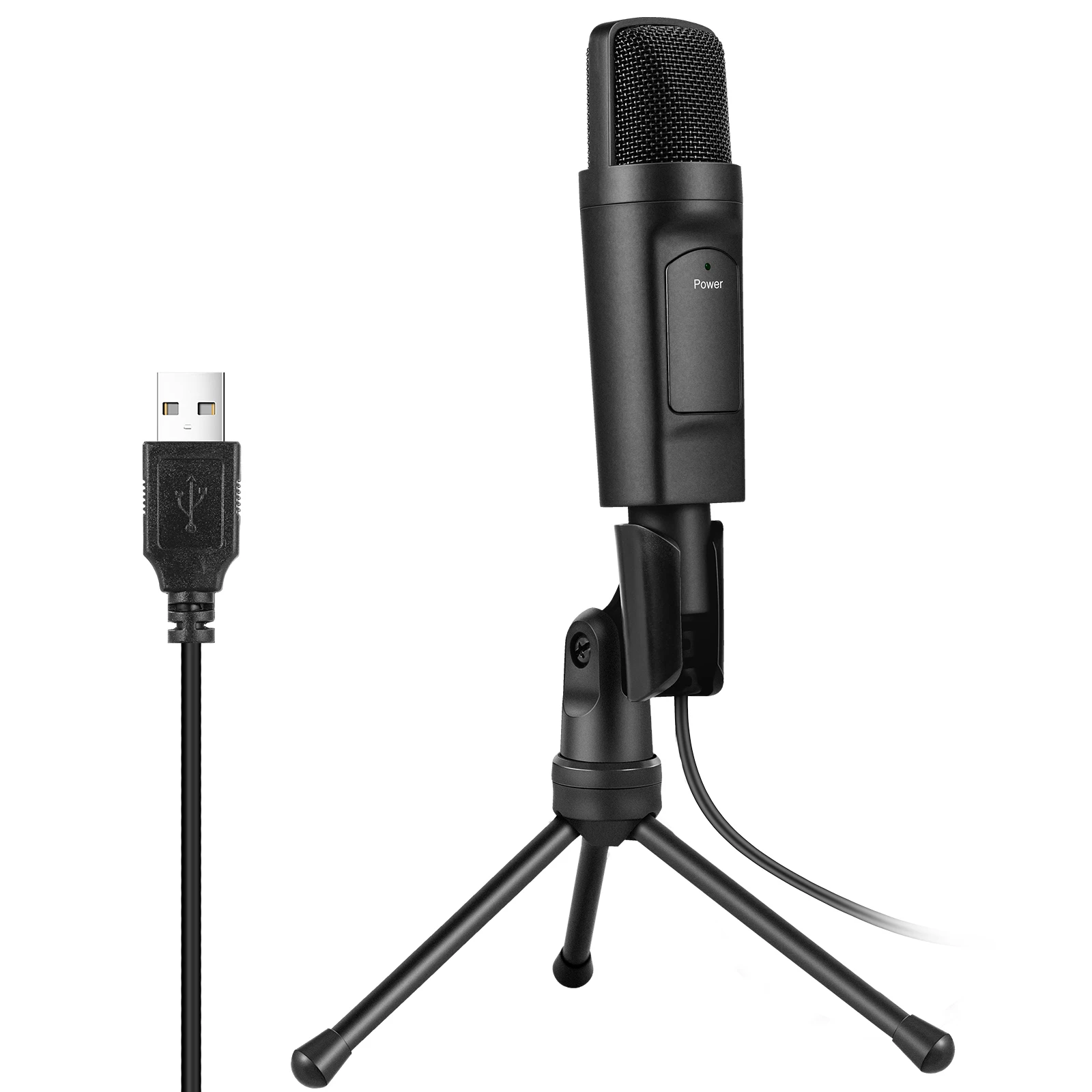 
USB WIRED CONDENSER MICROPHONE KARAOKE STUDIO RECORDING MIKE STRIPE STAND MICROPHONE 