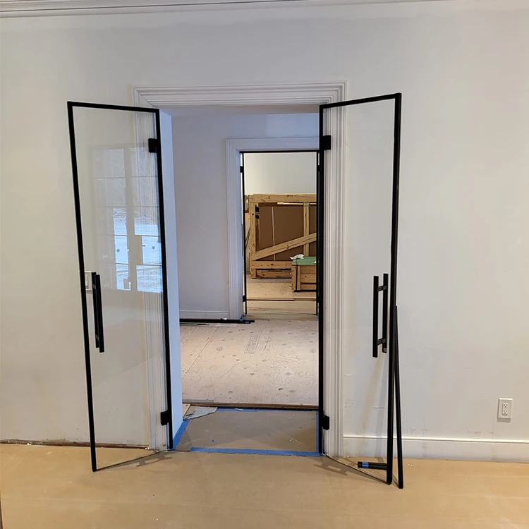 HDSAFE Aluminum Glass Swing Door Exterior Interior Black Casement Glass Door 8mm Kitchen Office Hidden Pivot Hinge Swing Door