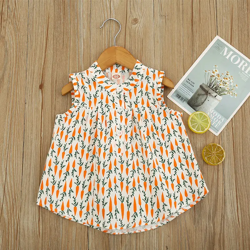 
Baby kids Girls Summer sleeveless shirt 2-6 years girls casual fashion strawberry cotton Princess Baby Shirt tops P2009 