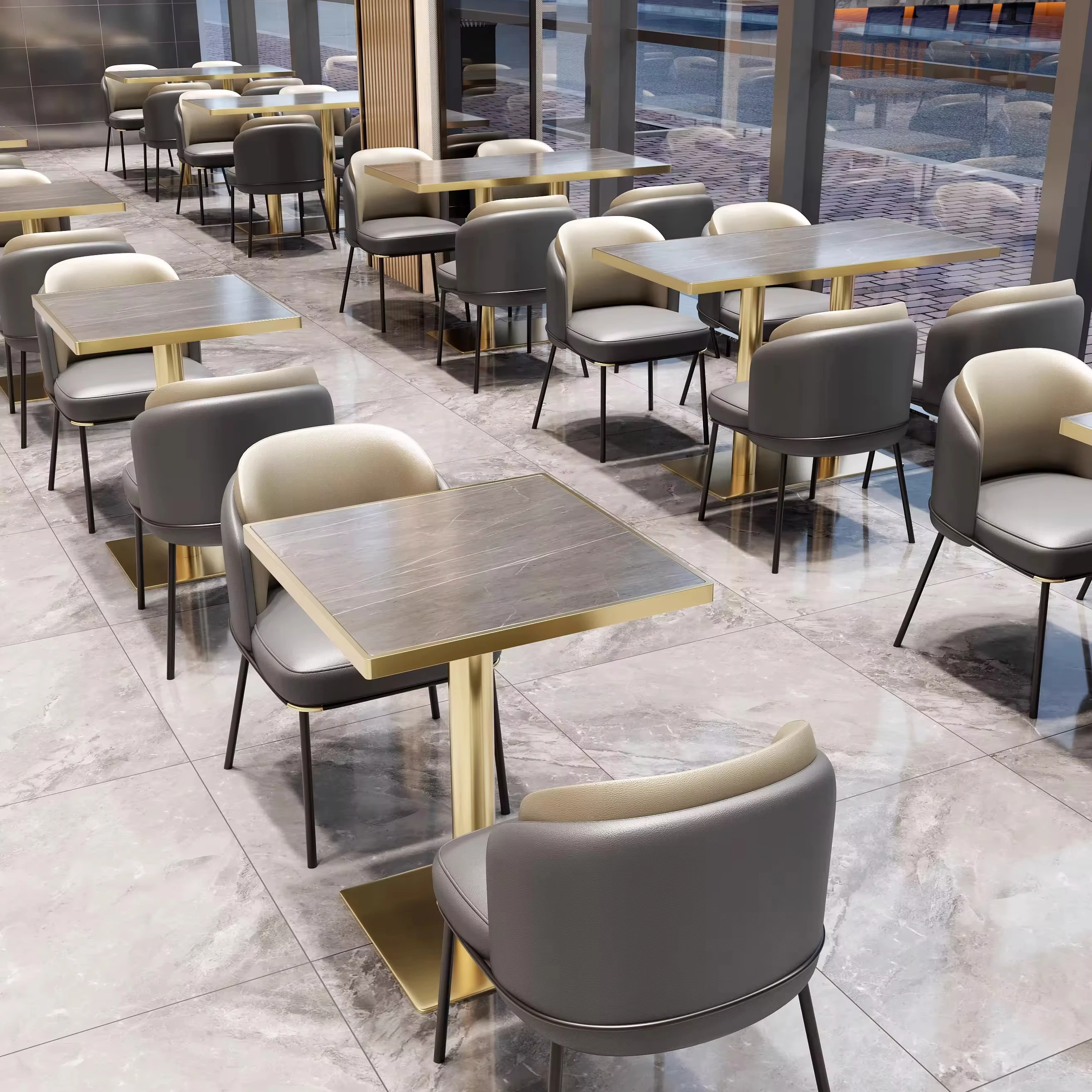 Restaurant Design Free 3D drawing metal table and chairs furniture for commercial shop