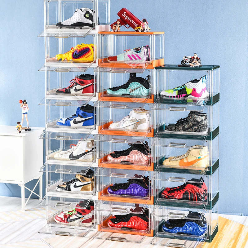 Custom showcase sneaker mens slide out transparent clear magnetic luxury acrylic shoe box