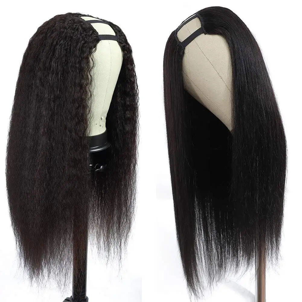 Natural Color Cheap Light Yaki U Part Human Hair Wigs For Black Women Kinky Curly U Part Wig Human Hair