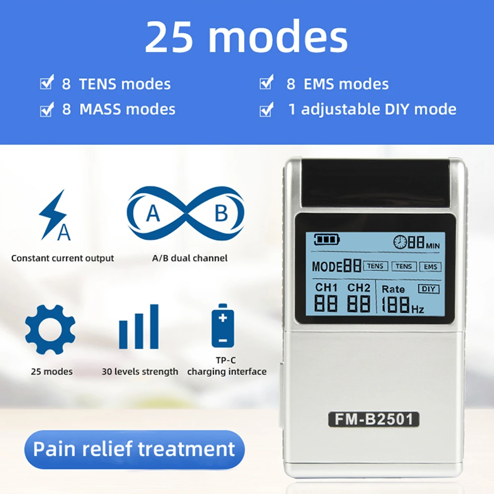 USB Rechargeable Electric Dual Channel EMS Pulse Body Massager TENS Unit Muscle Stimulator Machine