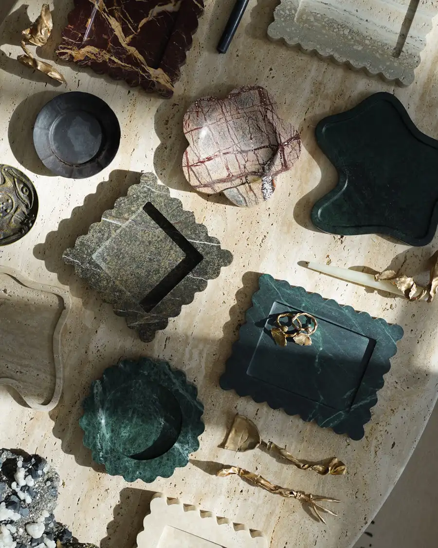 Stonekocc Scalloped Edge Mini Square Box Tray Serving Cachall Marble Tray Luxury Stone Dish