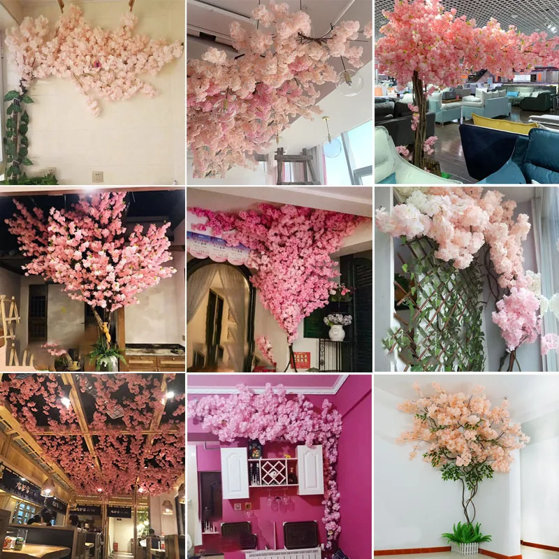 wholesale price White Hanging Silk Sakura Decor Wedding cherry blossom flowers artificial Flower Branch