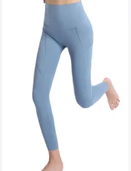 Female Nylon / Spandex Yoga Pants Workout Running Leggings with Pockets