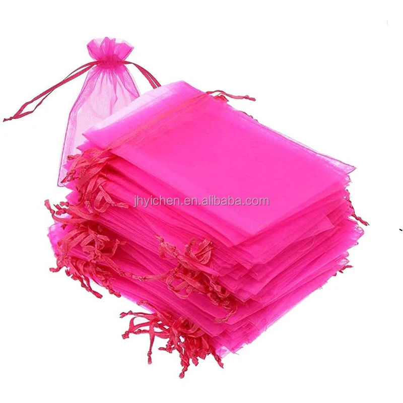Wholesale Blue Organza Party Favors Bags 5X7inch Gauze Gift Handmade Flower Drawstring Pouches