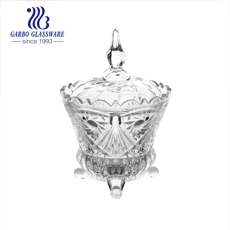 footed sugar pot glass candy jar with glass lid stock glass bowl with lid  lead free crystal  pot for home use butter dish