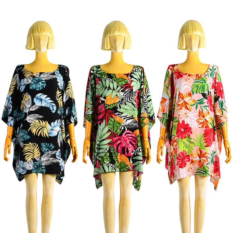 New Arrivals 2021 Poncho Beach Dress Floral Print O-neck Sleeveless Casual Dress Women New Floral Kimono Beach Dress For Summer