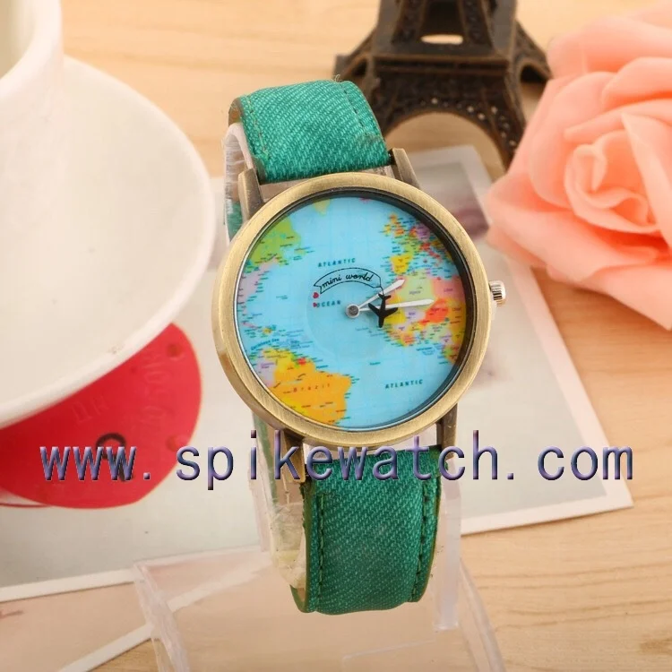 Special airplane hand leather strap world map watch dial for lady