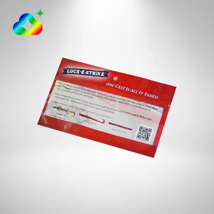 Custom Printing Soft Plastic Ziplock Fishing Lure Bait Packaging Bags With Logos And Hanging Hole