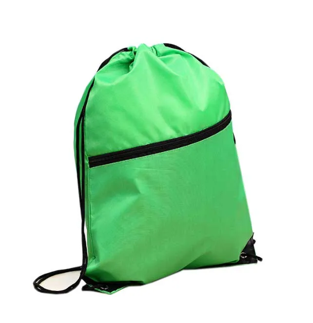 Promotional High Quality Polyester Drawstring Sports Gym Bag Tote with Zipper Pocket and Earphone Hole